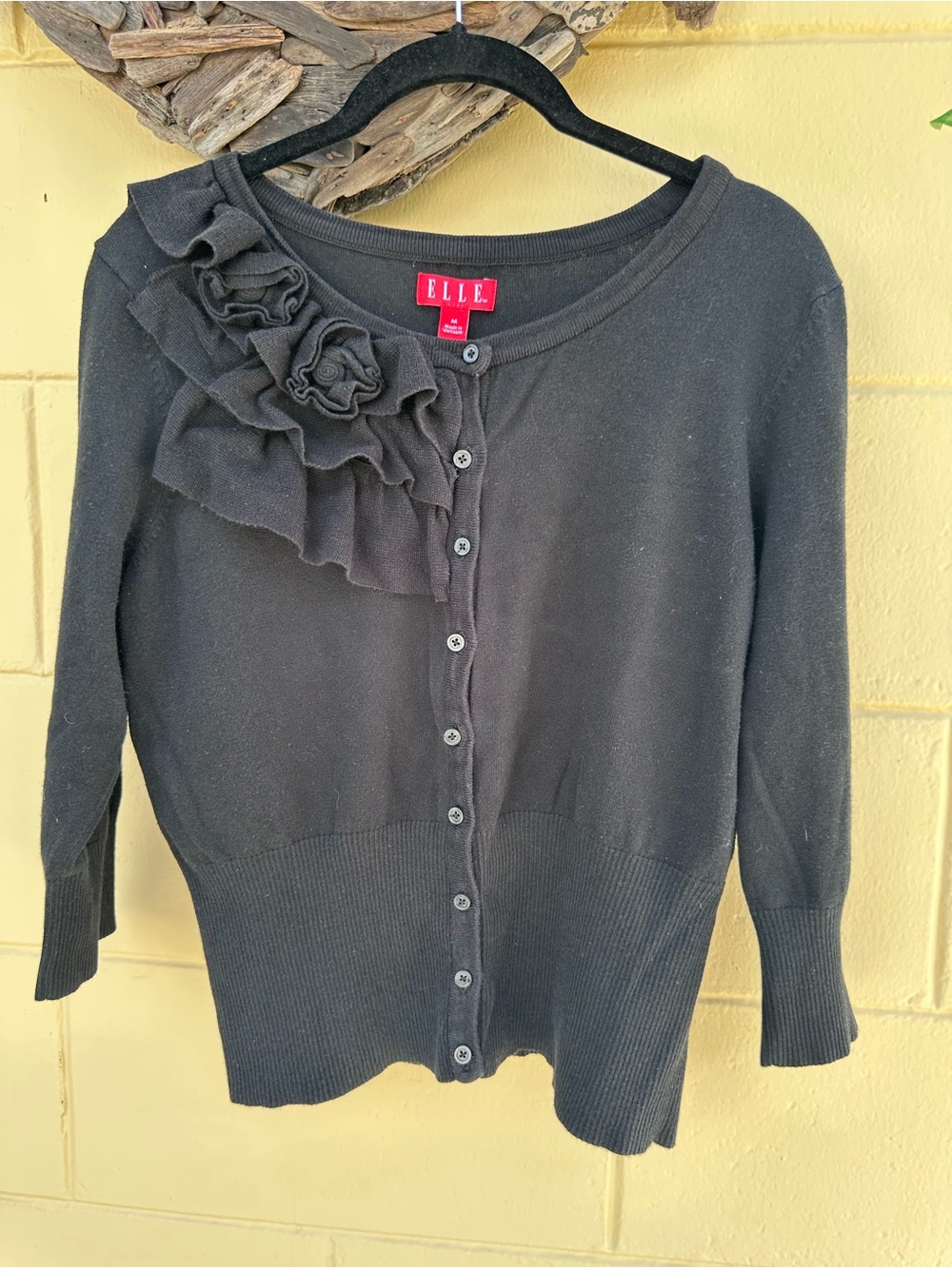 Elle Black Ruffle Front Button Cardigan